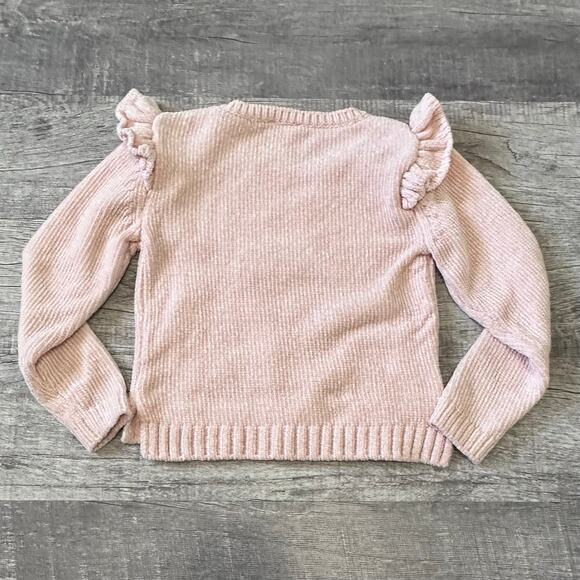 ZUNIE Girls Pink Chenille Unicorn Sweater XS 4/5 Sequin Applique Ruffle - Picture 4 of 7